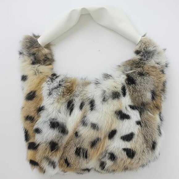 Neiman Marcus Lynx Print Rabbit Fur Hobo Bag - Picture 4 of 6